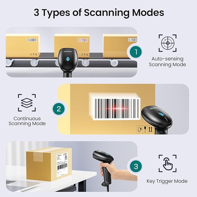 Anyeast Barcode Scanner with Stand: USB Wired Inventory 2D 1D QR Code Scanner,Compatible with Computer POS MAC with Automatic Scanning, Handheld Barcode Reader for Library Supermarket（Yellow）