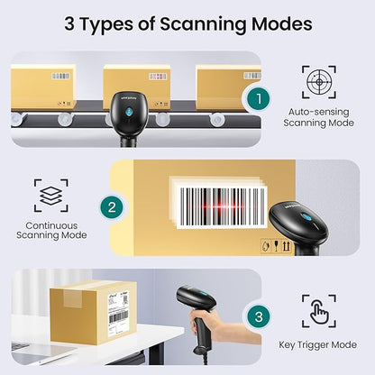 Anyeast Barcode Scanner with Stand: USB Wired Inventory 2D 1D QR Code Scanner,Compatible with Computer POS MAC with Automatic Scanning, Handheld Barcode Reader for Library Supermarket（Yellow）