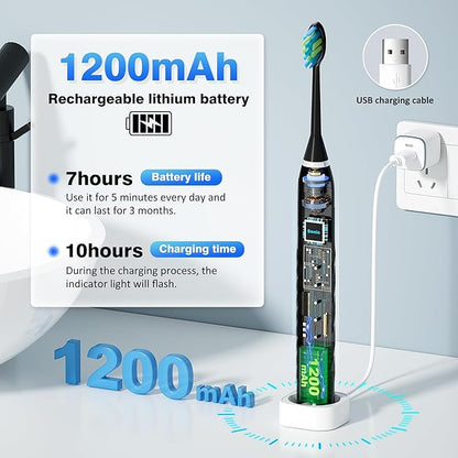 ZUAMEGU Sonic Electric Toothbrush for Adults - Deep Cleaning Teeth Whitening6 Replacement Brush Heads100-Day Battery5 Modes w/SensitiveIPX7 Waterproof (Color Options)