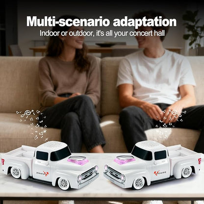 Vintage Pickup Truck Bluetooth Speaker, Retro Truck Model with HD Sound, Built-in Mic, LED Party Lights, TWS Dual Pairing, Multi-Interface Output, Portable Outdoor Speaker for Parties & Beach (WHITE)