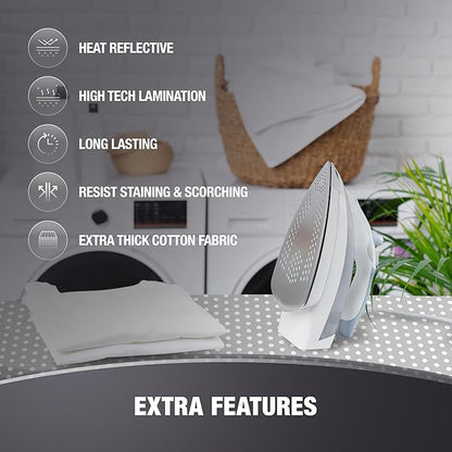 COTTY HOME Extra Thick Ironing Board Covers with Pad Standard Size 15x54, Heat Reflective Full Scorch Resistant Padding, Snug Fit Non-Slip Nose Pocket Fastener Straps Elastic Edges, Gray Spotted