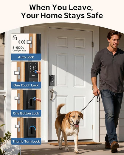 TCL D2 Pro Smart Lock with Palm Vein Recognition, 10000mAh Rechargeable Battery & Wi-Fi, Keyless Entry Door Lock, IP55 Weatherproof, Built-in Doorbell, Auto Lock, Compatible with Alexa, Black