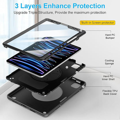 Case for iPad Air 13 Inch M3 2025 & M2 2024: Military Grade Cover for iPad Pro 12.9 6th/5th/4th/3rd Generation W/Screen Protector- Stand- Pencil Holder- Handle- Shoulder Strap- Blue