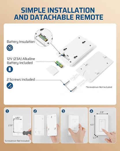 DEWENWILS Remote Control Outlet Wireless Wall Mounted Light Switch, Electrical Plug in On Off Power Switch for Lamps, Fans, Household Appliance, No Wiring, 100 Feet RF Range, Programmable