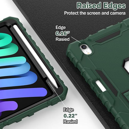 Grifobes Case for iPad Mini 7 (A17 Pro) 2024 / Mini 6 2021 8.3 inch, Heavy Duty Shockproof Rugged Cover with Pencil Holder Stand, for I Pad Mini 7th/6th Gen 8.3" Case for Kids Boys (Deep Green)