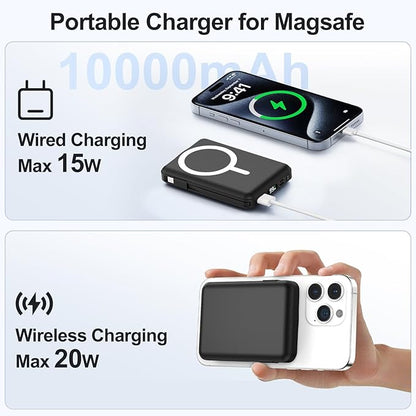 for Magsafe Portable Charger - 10000mAh Battery Pack for Magsafe with USB-C Cable and PD 20W USB C Fast Charging LED Display, Magnetic Wireless Power Bank for iPhone 17/16/15/14/13/12/Pro/Pro Max
