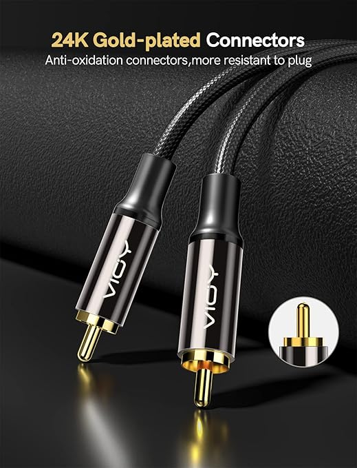 VIOY Coaxial Digital Audio Cable (3.3 ft/1 M)-[Gold-Plated & Braided]-Subwoofer Cable RCA Male to Male HiFi 5.1 SPDIF Stereo Audio Cable for Home Theater, HDTV, Amplifier Speaker Soundbar Black…