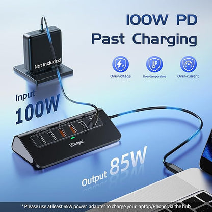 intpw P9R PRO USB C Hub Ethernet, 10Gbps USB C Docking Station 10-in-1 with 4K@60Hz HDMI, Type-C & 2 USB A 3.2 Data, LAN, 2 USB A 2.0, PD 100W, SD/TF Ports, Powered USB Hub for Laptop, iPhone 17, Mac