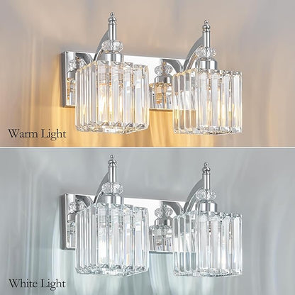 BBLLWJ Modern Bathroom Vanity Light 2-Light Chrome Crystal Light Fixtures Over Mirror for Bathroom Wall Sconce