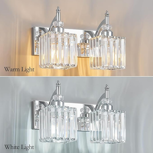 BBLLWJ Modern Bathroom Vanity Light 2-Light Chrome Crystal Light Fixtures Over Mirror for Bathroom Wall Sconce