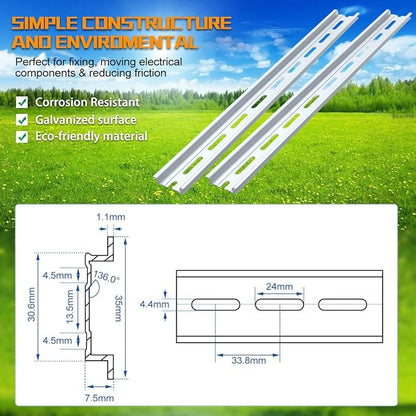 VAMRONE 10 Piece Aluminum DIN Rails, 12 Inches Long, 35mm Wide, 7.5mm High, Top Hat Slotted DIN Rail with RoHS, Extra Premium Screws Included for Hardware Components Mounting
