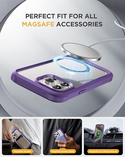 Miracase for iPhone 15 Pro Case Full-Body Built-in Glass Screen Protector& Camera Protector, Military Protective 15 Pro Phone Case Cover 6.1 inch, Purple