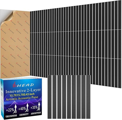 BSHEAD 8 Pack 2-Layer Large Soundproof Wall Panels, 15.7 x 15.7 x 0.43 in Sound Proof Foam Panels for Walls, 0.9lb/ft³ High Density, 3D Acoustic Panels,Artistic Noise Dampening Panels Black&White