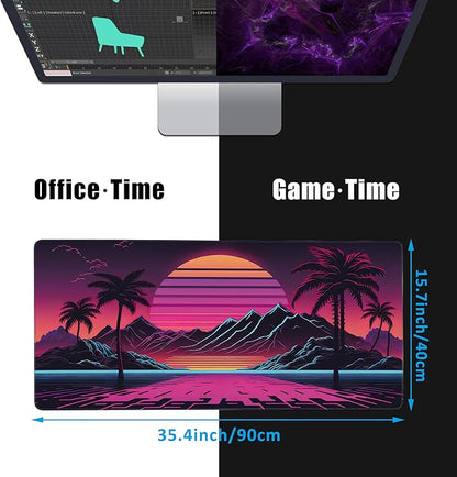 EOBKLAX Mouse Pad,Retro Sunset Desk Mat for Desktop,Desk Pad with Non-Slip Base and Stitched Edge,Extended Mousepad for Office and Home 35.4X15.7 Inch
