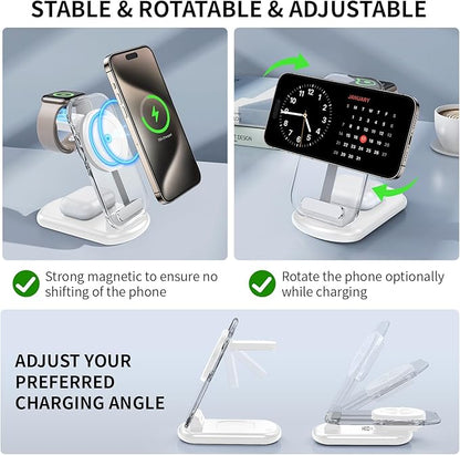 2026 Traveling Wireless Mag-Safe Fast Charging Station,Magnetic 3 in 1 Charger with Light for iPhone 16 15 14 13 12 Pro Max Plus,Apple Watch Series & Air pods 4 3 2 Pro-Gifts for Wife & Husband(Blue)