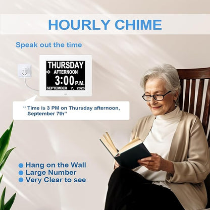 【New 2024】 Digital Calendar Alarm Day Clock - with 8" Large Screen Display, am pm, Multiple Alarms, for Impaired Vision People, The Aged Seniors, The Dementia, for Desk, Wall Mounted,