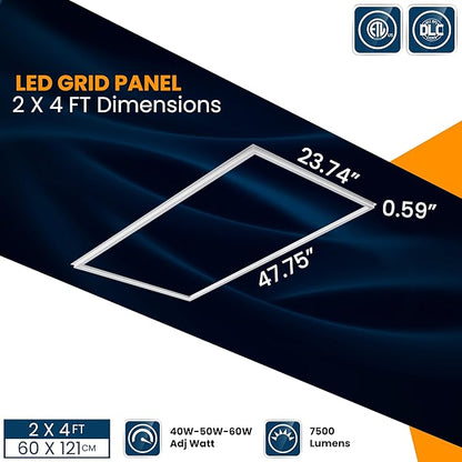 Nothing BUT LEDs 2x4 FT Edge-Lit Frame LED Flat Panel Light, 5CCT Selectable 3000K-6500K & 40W/50W/60W, 7500LM, 0-10V Dimmable, Drop Ceiling Lights Grid Fixture, ETL & DLC Listed, 100-277V, 4 Pack