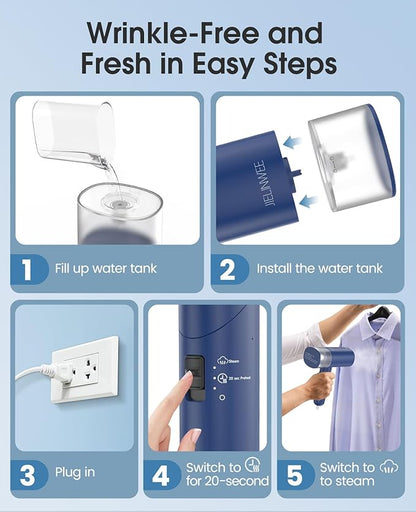 Handheld Steamer for Clothes, 1200W Foldable Travel Steamer, 20 Sec Preheat Garments Wrinkle Remover, 120V Portable Hand Iron with 150ml Water Tank, Clothes Steamer for Home Travel-Blue