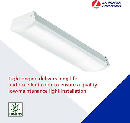 Lithonia Lighting 2 Foot LED Light Fixture, Low-Profile LED Wraparound Flush Mount Ceiling Light, 4000K Cool White, 120V, 24-Inch (FMLWL 24 840)