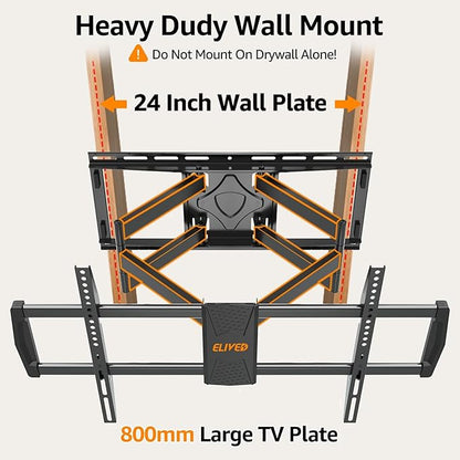 ELIVED Heavy Duty TV Wall Mount for Most 42"-90" TV Up to 200 LBS, Max VESA 800x400mm, Pre-Assembled Wall Mount Bracket, Full Motion Swivel tv Mount Fits 24"/18"/16" Wood Studs, YD3028