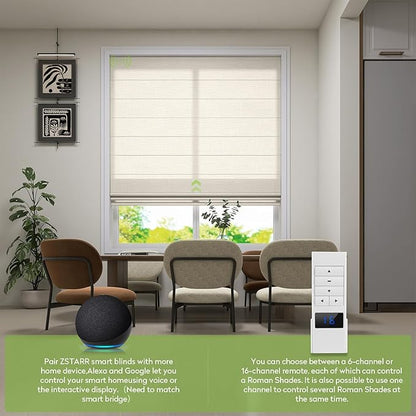 ZSTARR Smart Roman Shades Rechargeable Motorized Blinds with Remote Light Filtering Roman Window Shades Plain Fold Soft for Doors Bedroom, Custom Size (Sheer Beige)