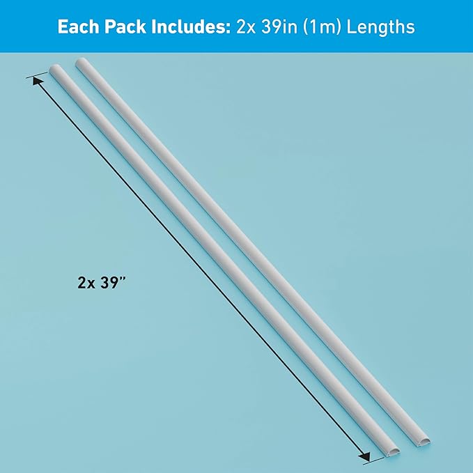 D-Line Half Round Cord Hider, Patented Cable Cover, Hide TV Wall Mount Wires, Raceway for Cords, Decorative Wire Covers, Paintable, Adhesive Cable Concealer, 2X 0.78in W x 0.39in H x 39in L, White