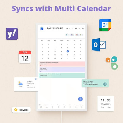 Digital Calendar 32 Inch Touch Screen, Electronic Wall & Desk Calendar Chore Chart for Monthly/Weekly Family Planner and Rewards, 1080P Interactive Display Smart Calendar for Home Organization - White
