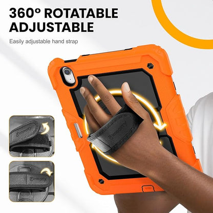 timecity Case for iPad Air 11 Inch M3/ M2 (2025/2024), 360° Rotating Stand, Pencil Holder & Wireless Charging, Shockproof with Screen Protector & Shoulder Strap - for Designers, Orange