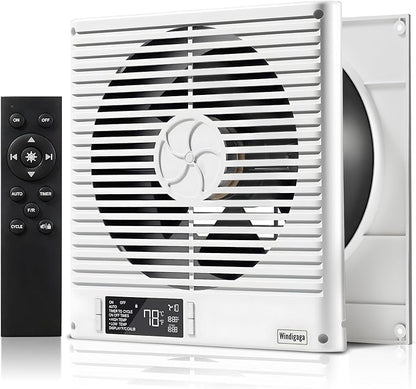 Windigaga 8" Room to Room Fan with Remote, 320CFM Through Wall Air Transfer Fan with Temperature Control, Reversible Airflow Design, 10 Speeds, Quiet Balance Exhaust Vent for Bedroom, Laundry,Kitchen