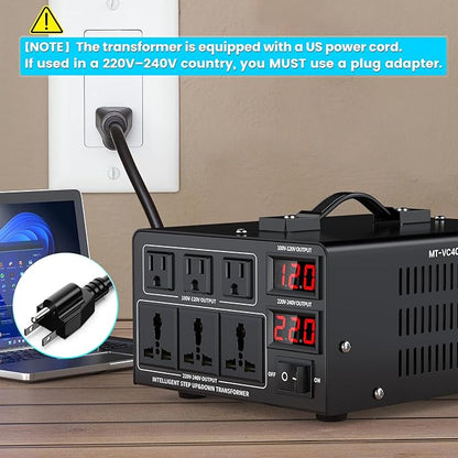 4000W Voltage Converter Transformer(110V to 220V or 220V to 110V) Step Up/Down Converter 110/120 Volt - 220/240 Volt w/US Power Cord,Circuit Breaker Protection, LCD Screen Display