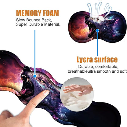 4 in 1 Ergonomic Keyboard Wrist Rest & Mouse Pad Wrist Rest Set, Large XXL Gaming Desk Mat 31.5"x 11.8" with Non-Slip Base, Memory Foam for Home Office Study Gaming, Wolf Howling