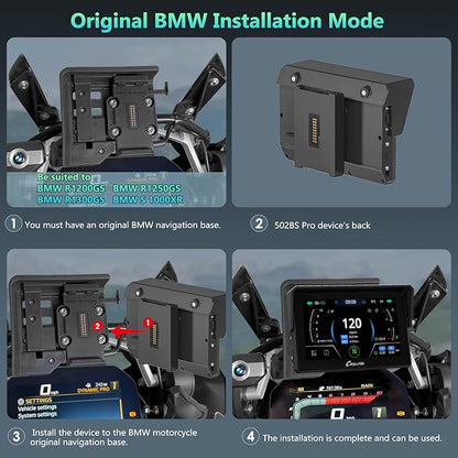 CARPURIDE W502BS PRO for BMW Motorcycle CarPlay & Android Auto Dual Bluetooth, 5" Waterproof GPS Navigation Screen, Data Reading, Native Wonder, TPMS, Light Sensor, Music Sharing, Intercom