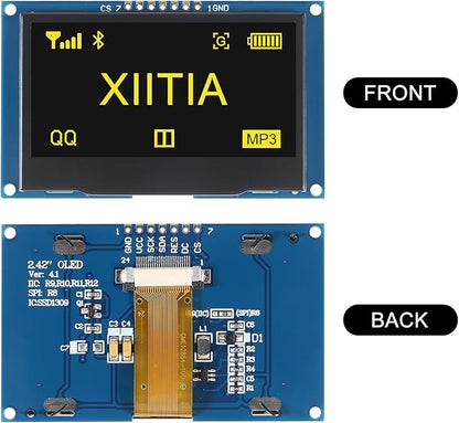 XIITIA 2pcs 2.42 inch 128x64 OLED LCD Display Module SSD1309 7 Pin SPI/IIC I2C Serial Interface for Arduino UNO R3 (Yellow Light)