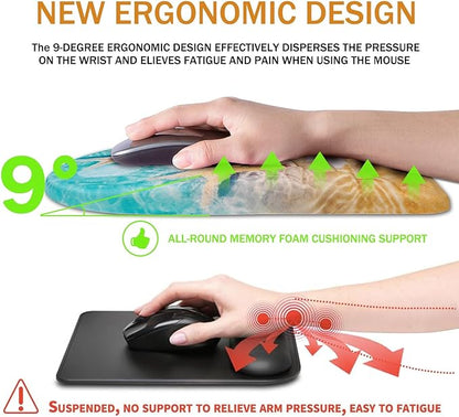 BOCHEERY Ergonomic Mouse Pad Wrist Support,Upgrade Mousepad with Massage Design,Non-Slip PU Base Desktop Mouse Pads for Pain Relief, Computer, Office & Home,12 x 8 in（F-Starfish and Seashell ）