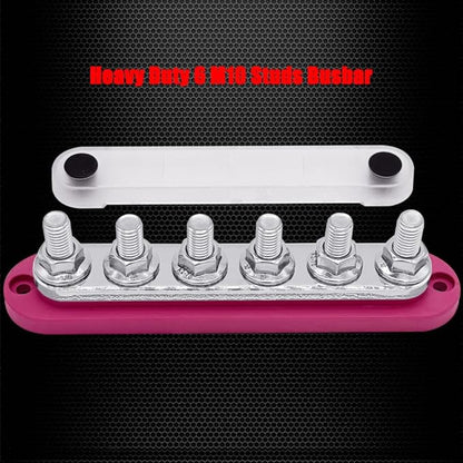 6 x M10 (3/8") Studs Power Distribution Block Bus Bar 12V, Ampper 7" HD 300A Marine BusBar Battery Distribution Block W/Cover for Car Boat Solar (Red)
