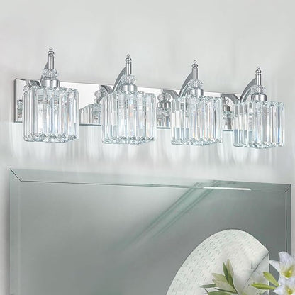 BBLLWJ Modern Bathroom Vanity Light 4-Light Chrome Crystal Light Fixtures Over Mirror for Bathroom Wall Sconce