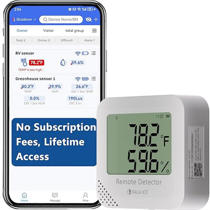 FALA IOT WiFi Temperature & Humidity Monitor, No Subscription 24/7 Remote Temp Sensor with Email, Text Alerts, Sound & Light Alarm, Idea for RV, Pet, Greenhouse, Farm, Freezer, Server Room,S22D