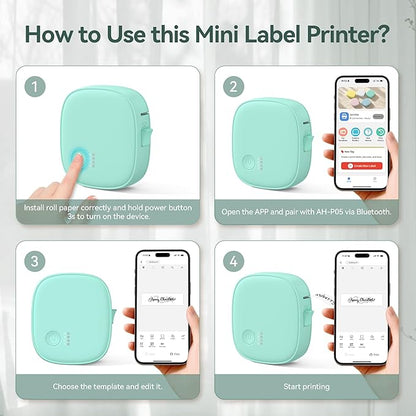 XenGro Mini Label Maker Machine with Tape AH-P05, Portable Bluetooth Mini Label Printer, Wireless Thermal Label Maker, Waterproof & Rechargeable, Built-in Cutter, for Home, Office, Kitchen – Green