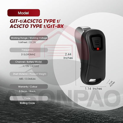 3 for Genie Overhead Door Garage Door Opener Remote G1T-BX O1T-A Intellicode (10-Year-Warranty)