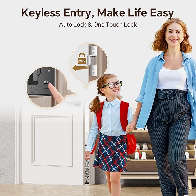 VCHOO Keyless Entry Door Lock Set Smart Locks for Front Door Keypad Door Lock with Handle Auto Lock One Time Password Anti Peeping Password IP54, Black