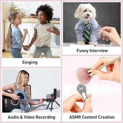 2PCS Mini Microphone for iPhone iPad Small ASMR Tiny Microphone for Voice Video Recording Singing, Vlogging, YouTube Two Mics Silver and Black