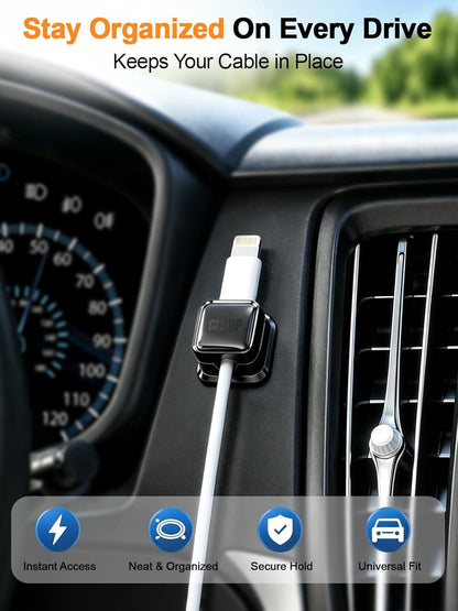9 Pack Cord Organizer, Magnetic Cable Clips, Under Desk Management, Black | 0.27in Cable Compatible,Strong Adheive Wire Holder Keeper,Easy Open Phone Charger Holder for Home Car Desk Nightstand Office