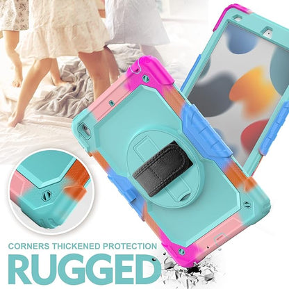 BLOSOMEET iPad Case for 9th Gen 10.2 inch 2021/2020 for Kids with Tempered Glass Screen Protector | iPad 8th/7th Generation Case Cover 2019 w/Stand Pen Holder & Hand Shoulder Strap |Turquoise