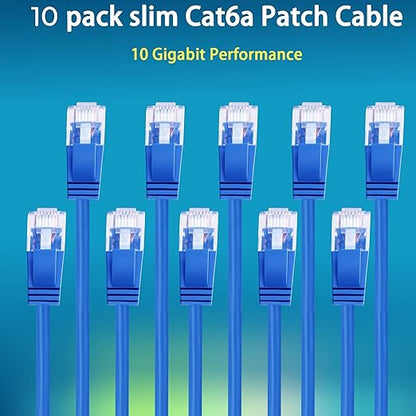 Rapink Cat6a 5ft Ethernet Cables (10 Pack) - Slim, 10G Support, Snagless, Flexible with Gold Plated Connectors