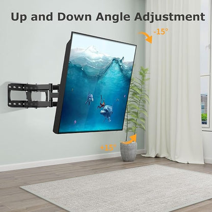 WNJQBY Full Motion TV Wall Mount for Most 26-65 Inch Flat/Curved 4K LED LCD TVs, Rotate Articulating Arms Swivel and Tilt Wall Mount TV Bracket Max VESA 400X400 mm,Fits 12″/16″ Wood Studs