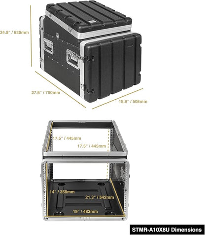 Sound Town Lightweight and Compact 8U ATA ABS Rack Case, with Slant Mixer Top, 21" Depth, 10U Top and 8U Side Spaces (STMR-A10X8U)
