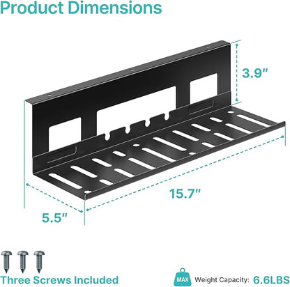 PEGZONE Under Desk Cable Management Tray, 15.7 Inches Metal Cord Organizer Rack, Desk Tray for Power Strip, Cord, Wire, Easy Mounting Cable Management Under Table for Home Office, Black