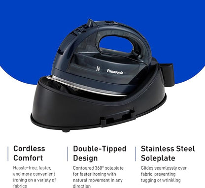 Panasonic Cordless Steam/Dry Iron 1500W - NI-WL700A - Wireless Steamer with Stainless Steel Plate - Quickly Heats Up in Under 5 Minutes - Cordless, Lightweight Iron - Black/Dark Blue