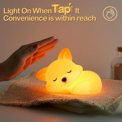 ATSUI Fox Night Light, LED Squishy Novelty Animal Lamp, Food Grade Silicone, 2 Level Dimmable, Nursery Nightlight for Desk Decor, Funny Gifts Stuff for Boys Girls Baby, White Elephant Gifts
