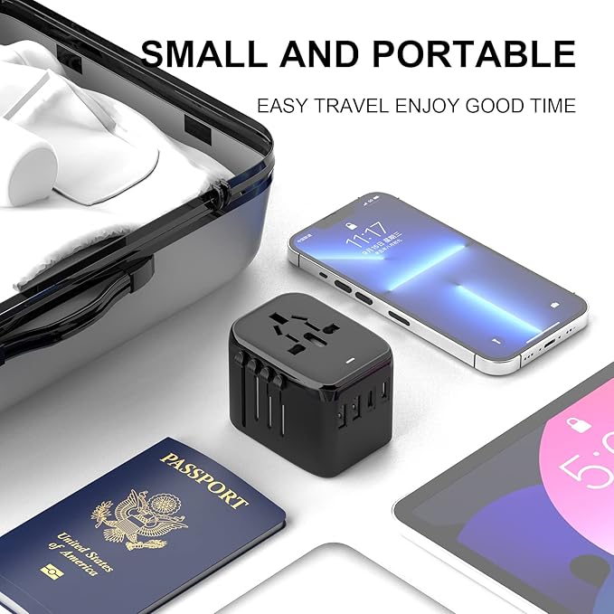 Universal International Power Travel Plug Adapter, 5 in 1 European Travel Plug Adapter W/ 3.5A 2xUSB-A and 2xUSB C Wall Charger and Worldwide AC Outlet for Europe USA UK AUS Asia